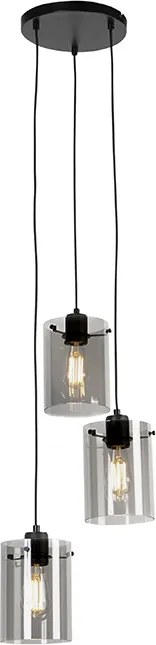 Lampada a sospensione di design nera con vetro fumé 3 luci - Dome