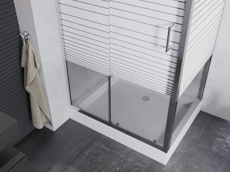 Mexen Apia cabina doccia scorrevole 100 x 80 cm, strisce bianche, cromo + piatto doccia Rio - 840-100-080-01-20-4510