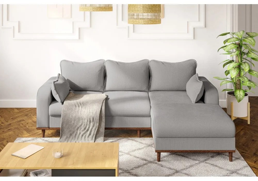 Divano angolare grigio chiaro in velluto a coste (angolo destro) Beata - Ropez