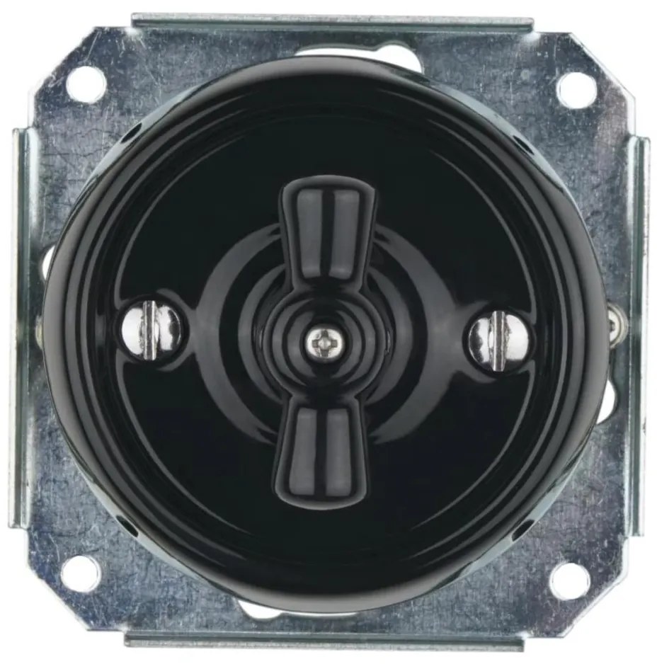 Bohemia-Design - Interruttore rotativo in porcellana stile retrò senza cornice n. 7 nero
