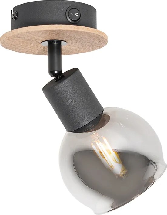 Faretto Art Déco nero con vetro fumé e legno - VIDRO