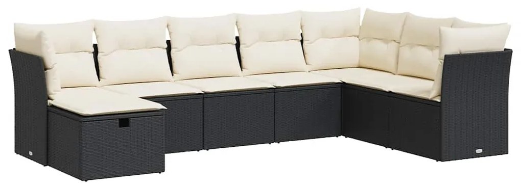 Set divani da giardino con cuscini 8 pz nero in polyrattan