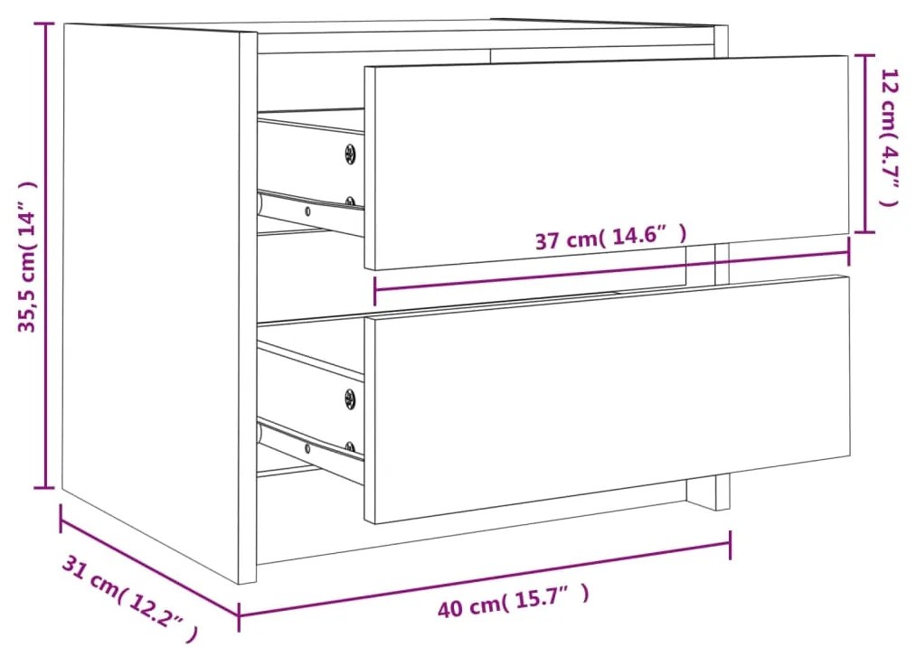 Comodini 2 pz 40x31x35,5 cm in Legno Massello di Pino