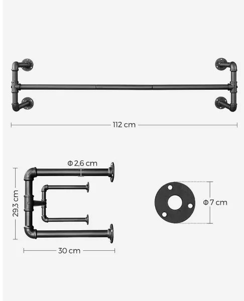 Set da 2 appendiabiti da parete per grucce LINEA, nero