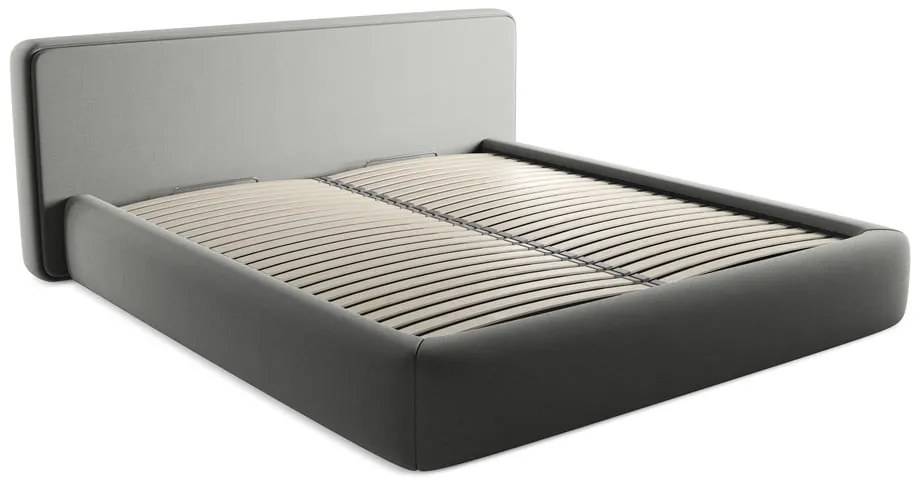 Letto matrimoniale imbottito grigio con contenitore con griglia 180x200 cm Kiana - Makamii
