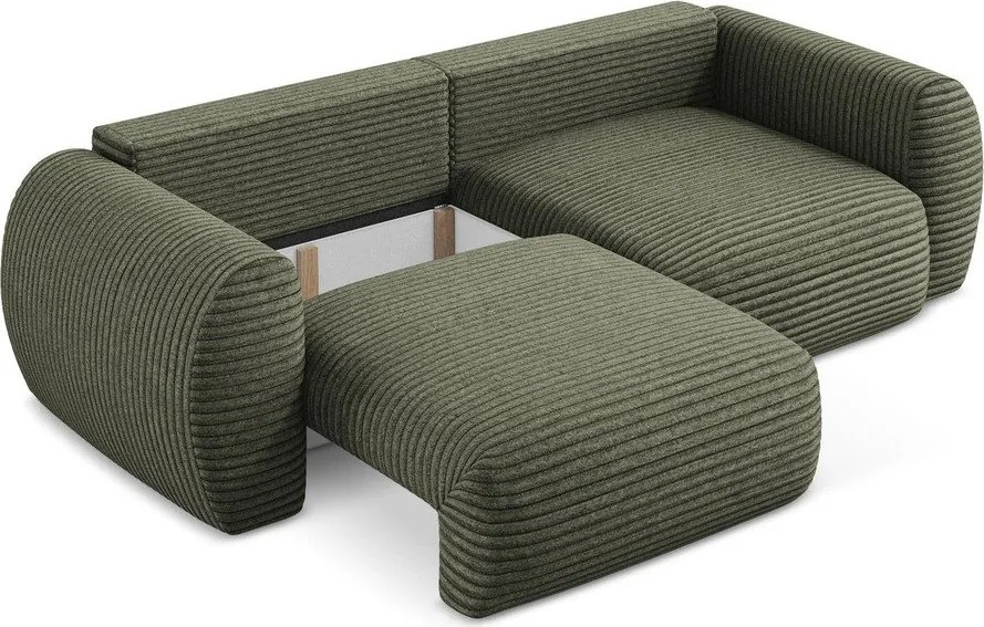 Divano verde allungabile/con contenitore con rivestimento in velluto a coste 266 cm Kini – Makamii