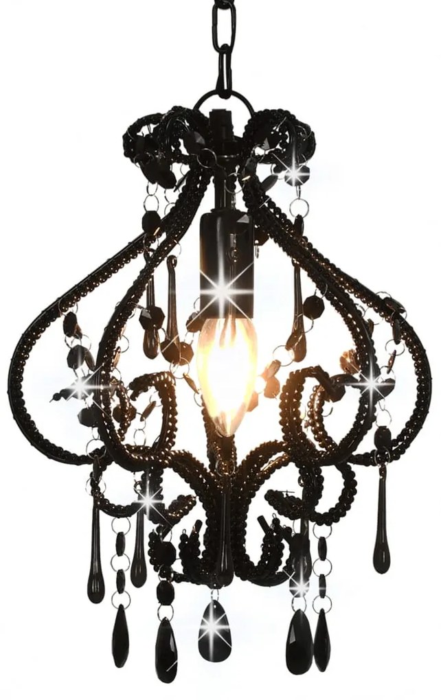 Lampadario Con Perle Nero Rotondo E14 /