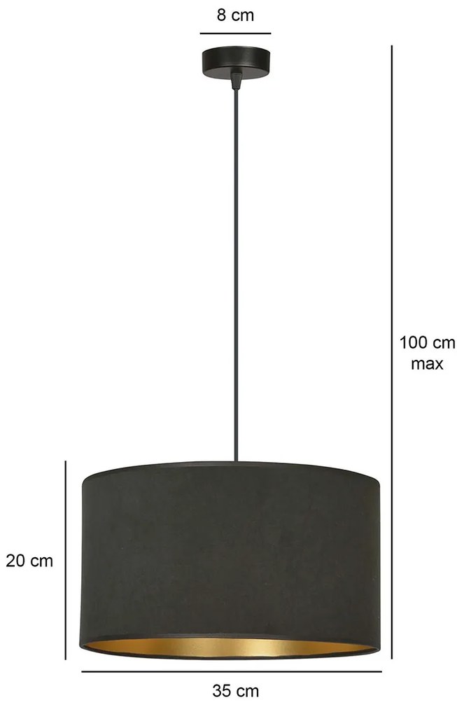 Sospensione 1 Luce Ganesha In Acciaio Nero E Paralume In Tessuto Nero