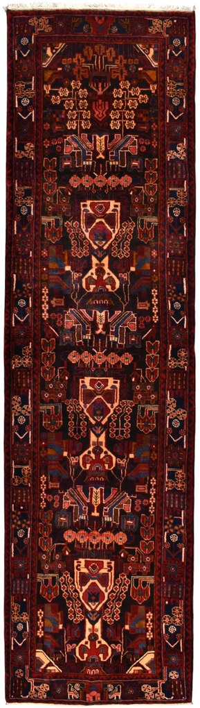 Hamedan Tappeto 410x110 Nero (Iran) Annodato A Mano