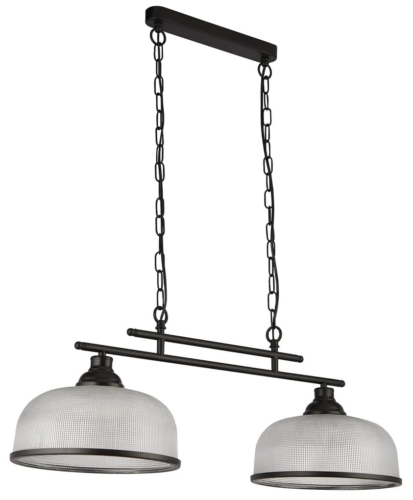 Lampadario Rustico-Country Highworth Acciaio Nero Vetro Trasparente 2 Luci E27