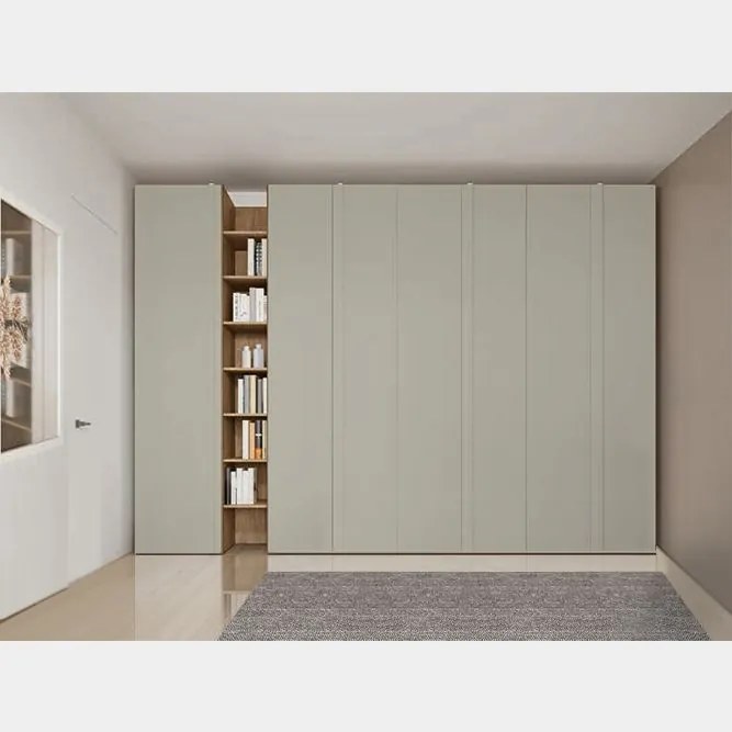 Armadio con maniglia a tutta altezza con ante battenti e libreria disponibile in 2 misure