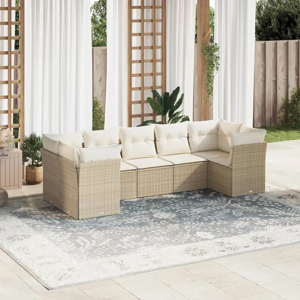Set divani da giardino 7 pz con cuscini beige in polyrattan