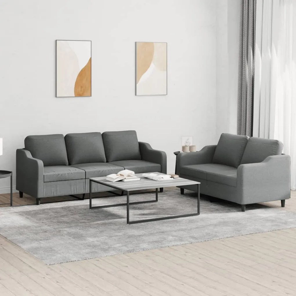 Set di divani 2 pz con cuscini grigio scuro in tessuto