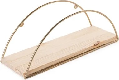 Mensola A Parete Stile Industrial Oro E Legno 41x17x16 Cm Rafi
