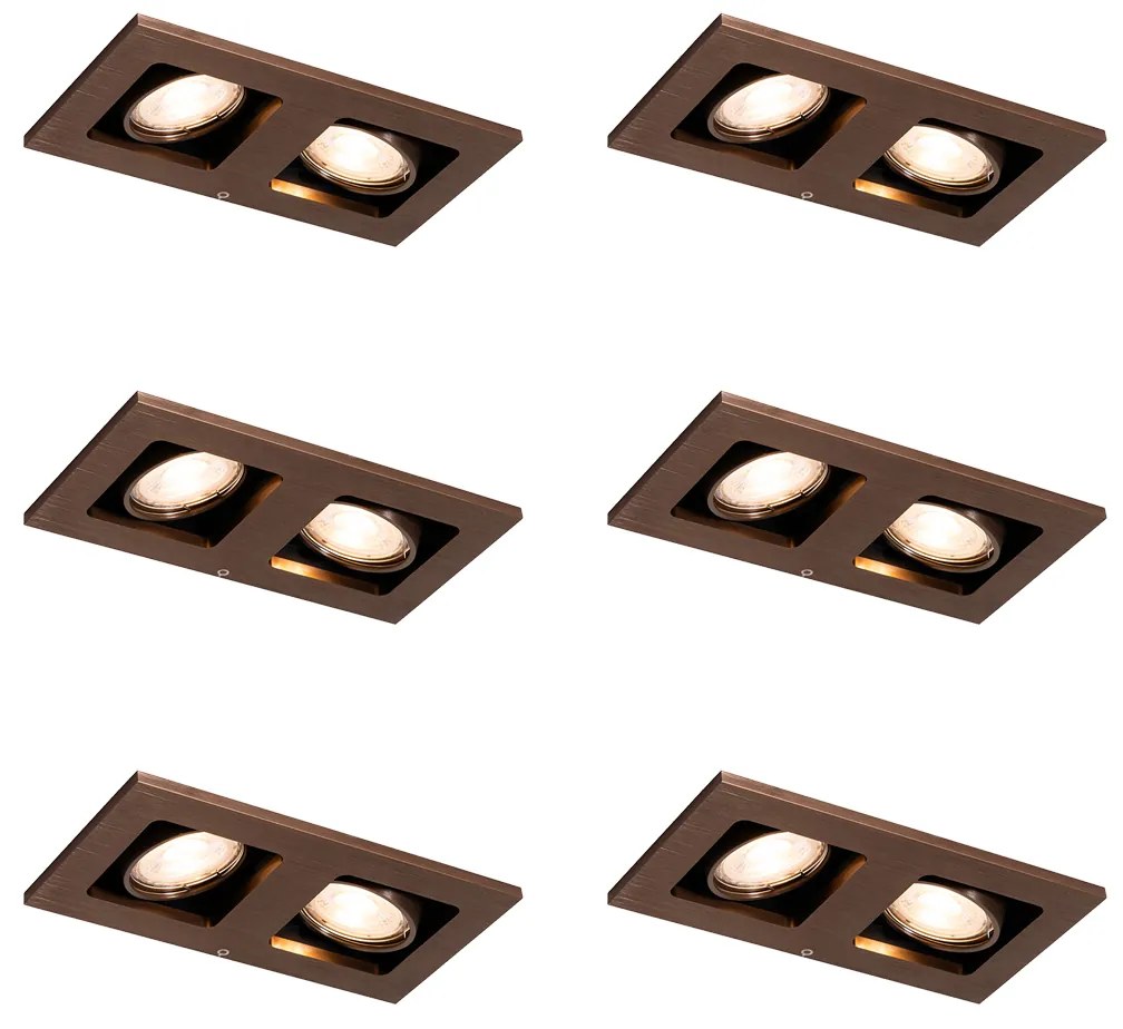 Set di 6 faretti da incasso rettangolari bronzo scuro a 2 luci regolabili - Qure