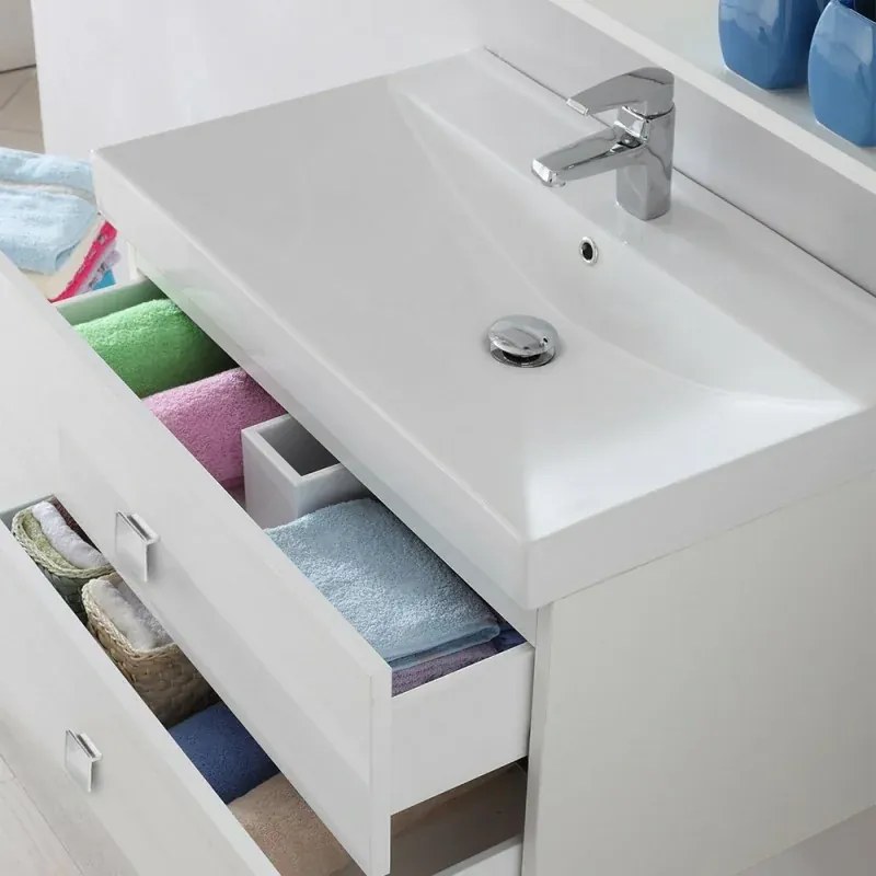 Mobile bagno sospeso 75x51 cm bianco laccato con due cassetti Bravo