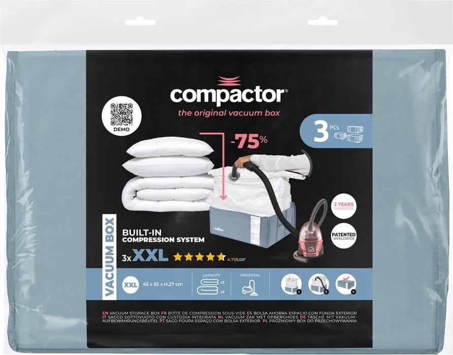 Set di organizer per vestiti sottovuoto in plastica 3 pz 65x45x27 cm Blue Edition - Compactor