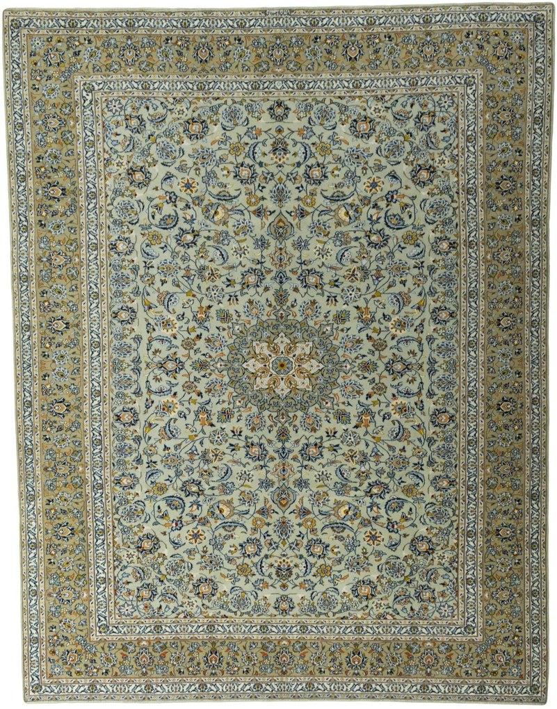 Kashan Tappeto 400x310 Verde (Iran) Annodato A Mano