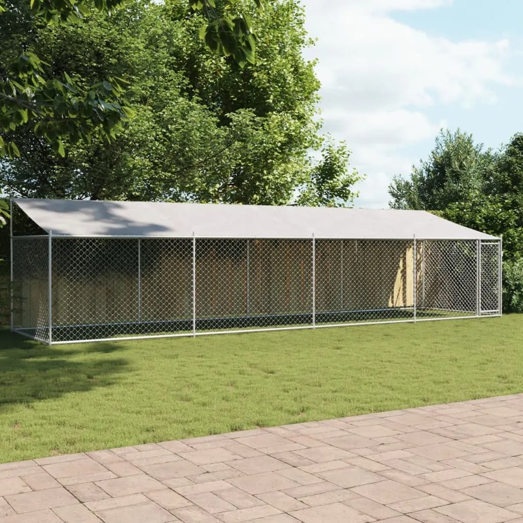 Gabbia cani con tetto e porta grigia 8x2x2 m in acciaio zincato