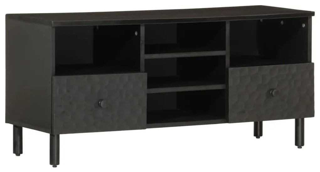 Mobile Porta Tv Nero 100x33x46 Cm İn Legno Massello Di Mango /