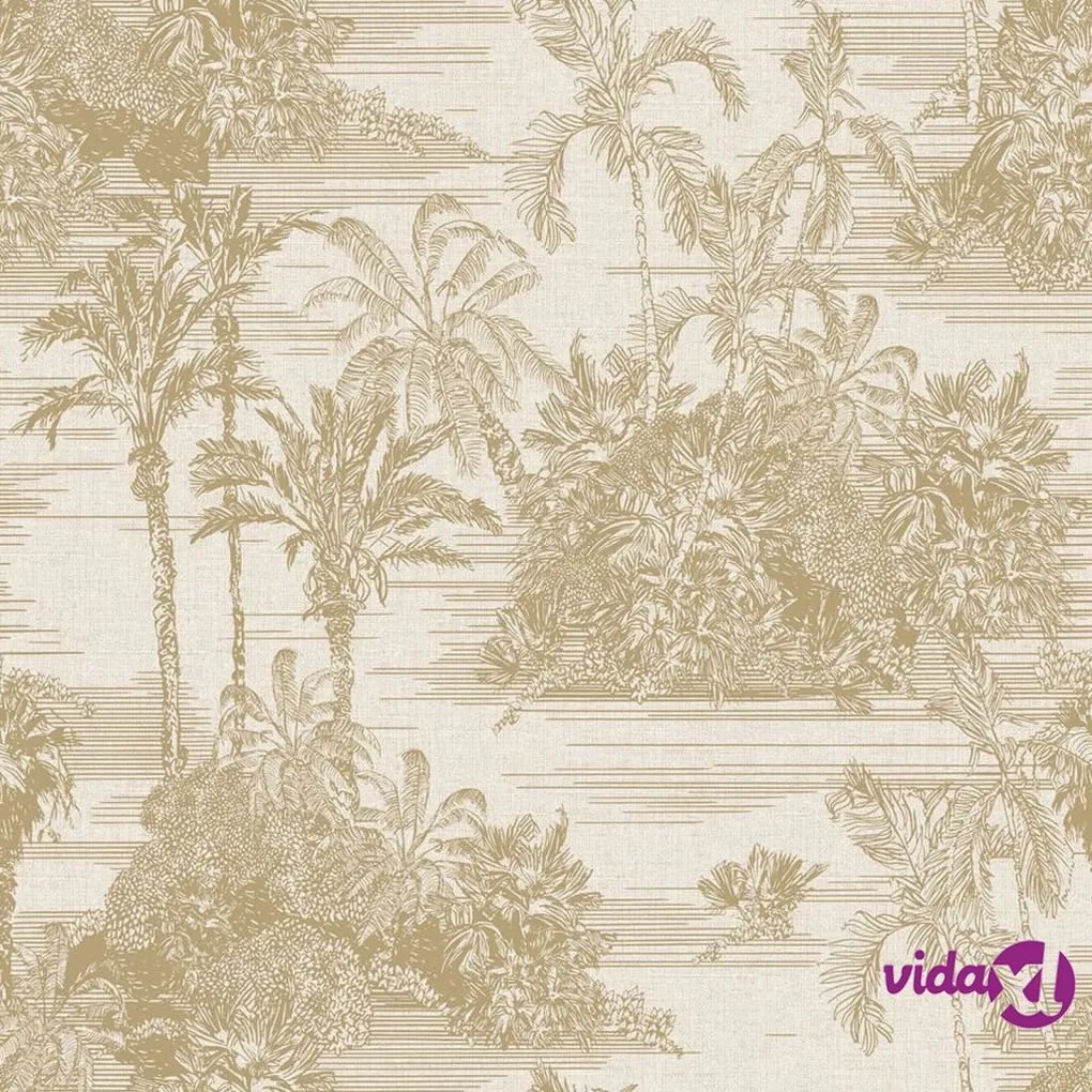 DUTCH WALLCOVERINGS Carta da Parati "Tropical" Beige e Oro