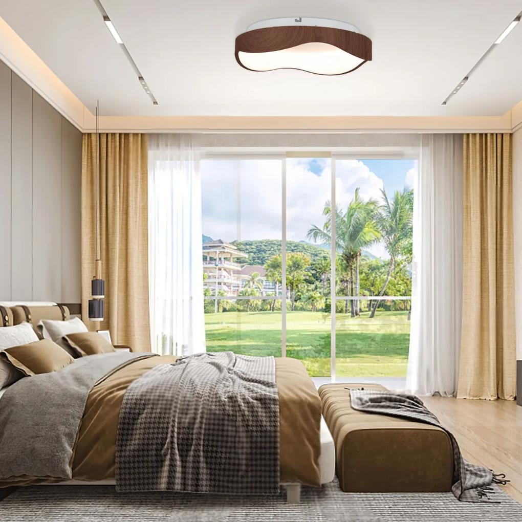 Costway Lampada da soffitto LED da 24W con telaio in metallo, Plafoniera moderna effetto legno 3000K per soggiorno Marrone