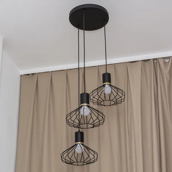 Lampadario a sospensione con cavo SOLANO 3xE27/15W/230V nero/oro