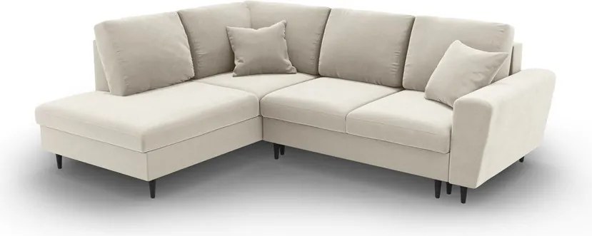 Divano angolare beige allungabile e con contenitore (con penisola a sinistra/a L) con rivestimento in velluto Kyoto – Cosmopolitan Design