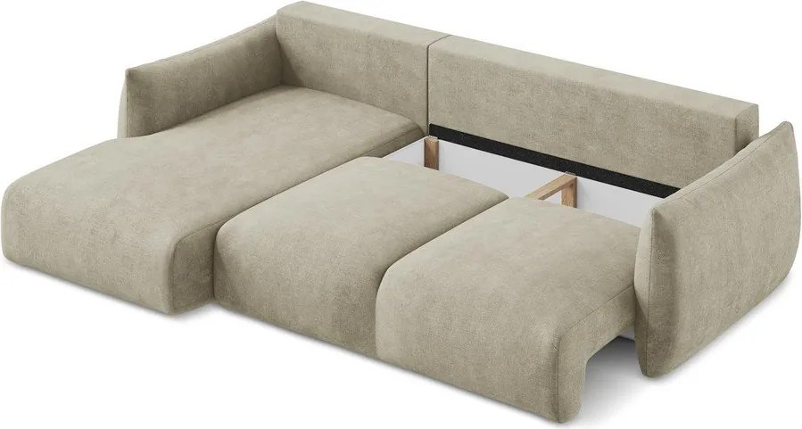 Divano angolare beige allungabile (con penisola a sinistra/con chaise lounge) con rivestimento in ciniglia Leila – Makamii