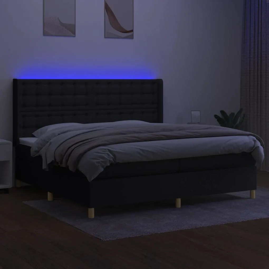 Letto a molle materasso e led nero 200x200cm in tessuto