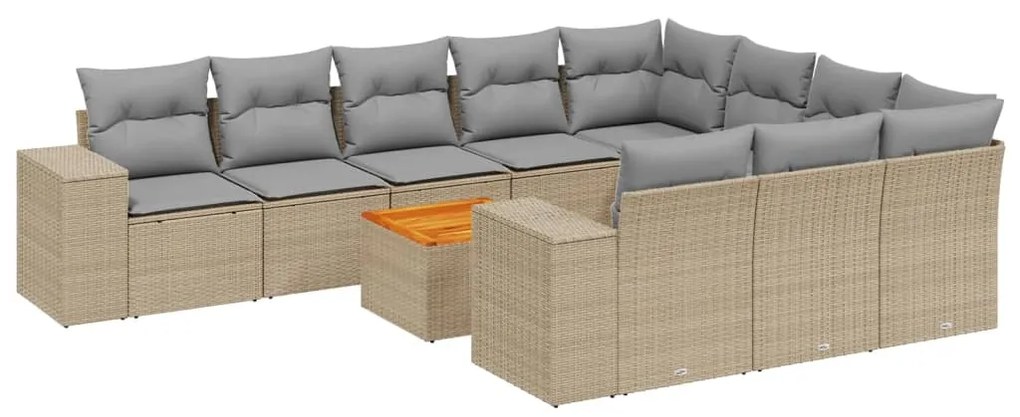 Set divani da giardino 11 pz con cuscini beige in polyrattan