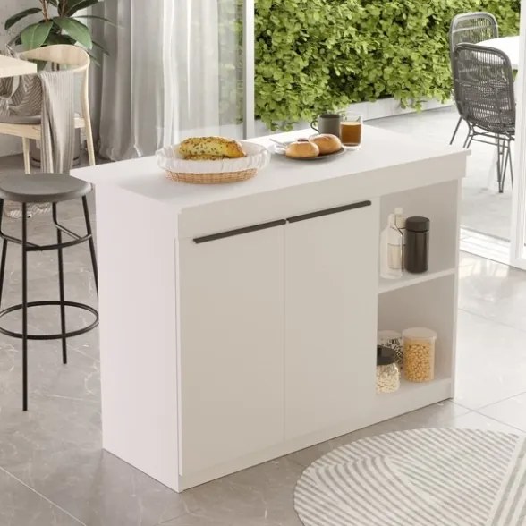 Isola Centrale Cucina 120 Cm Con Ante E Ripiani Dorian Bianca