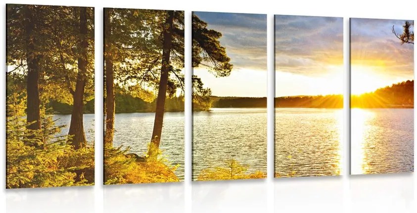 Quadri 5 pezzi – Tramonto sul lago