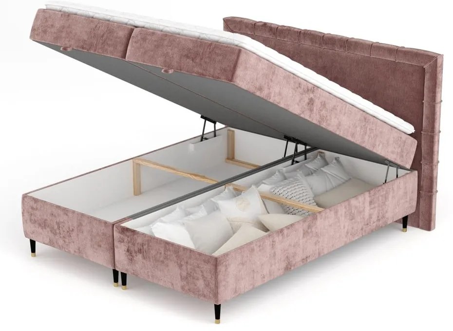 Letto boxspring rosa con spazio contenitivo 180x200 cm Voyage - Maison de Rêve