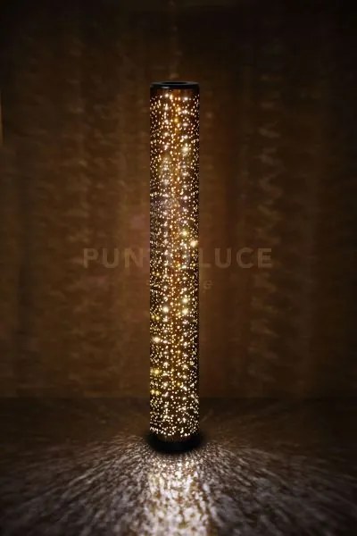Taco piantana led 8w 800lm, 3000k tessuto forato nero e oro h.103cm