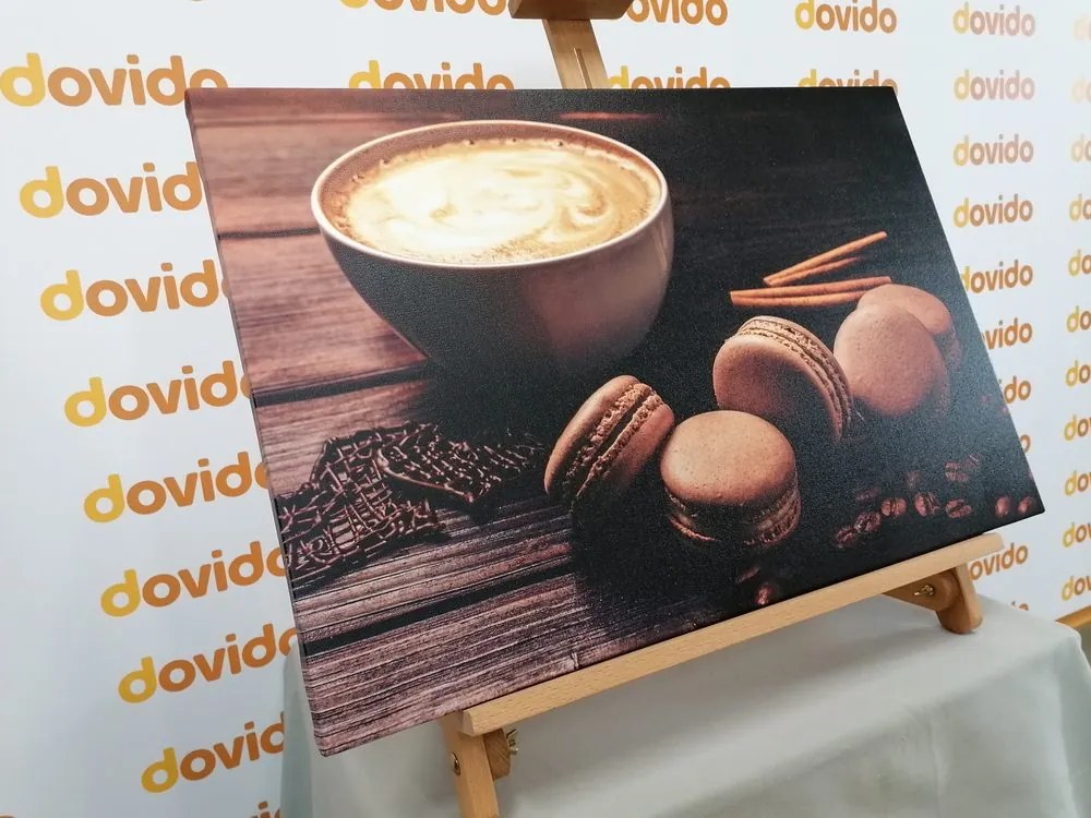 Quadro su tela – Caffè con macaron al cioccolato