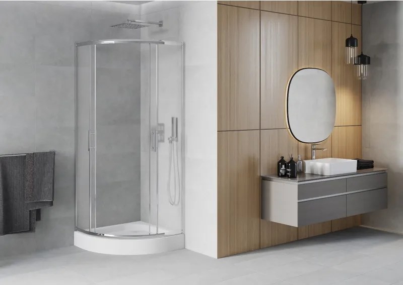Mexen Rio cabina doccia semicircolare 70 x 70 cm, brina, cromo + piatto doccia, bianco - 863-070-070-01-30-4710