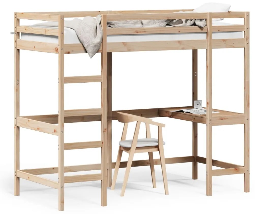 Letto Soppalco Con Scrivania 100x200 Cm Legno Massello Pino /