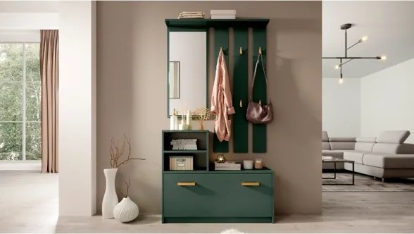 Mobile Da Ingresso  Con Scarpiera Appendiabiti E Specchio Lind Verde