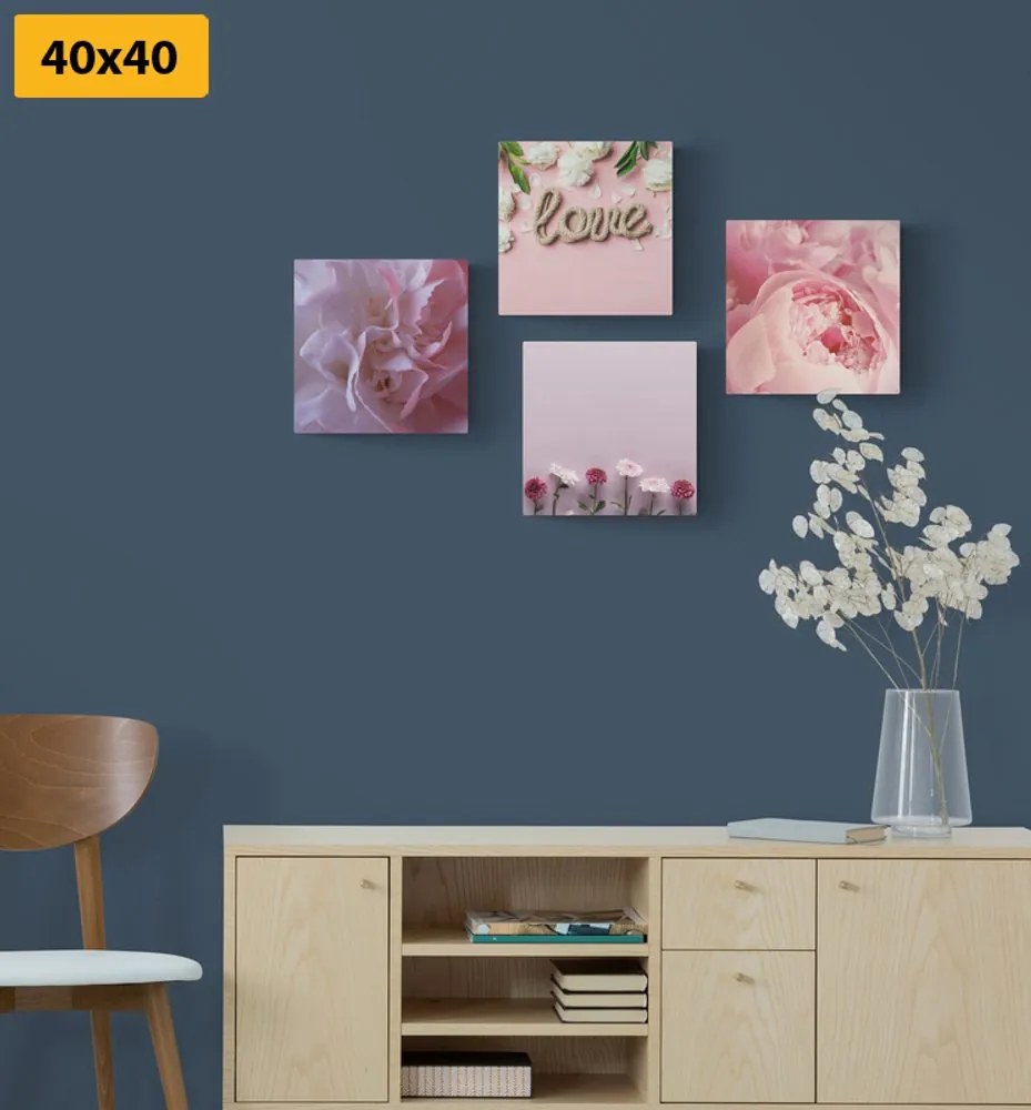 Set di quadri – Fiori in delicata tonalità rosa