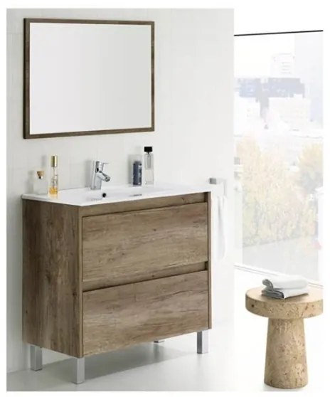 Mobile bagno 80 cm con lavabo e specchio rovere - Dakota 94611