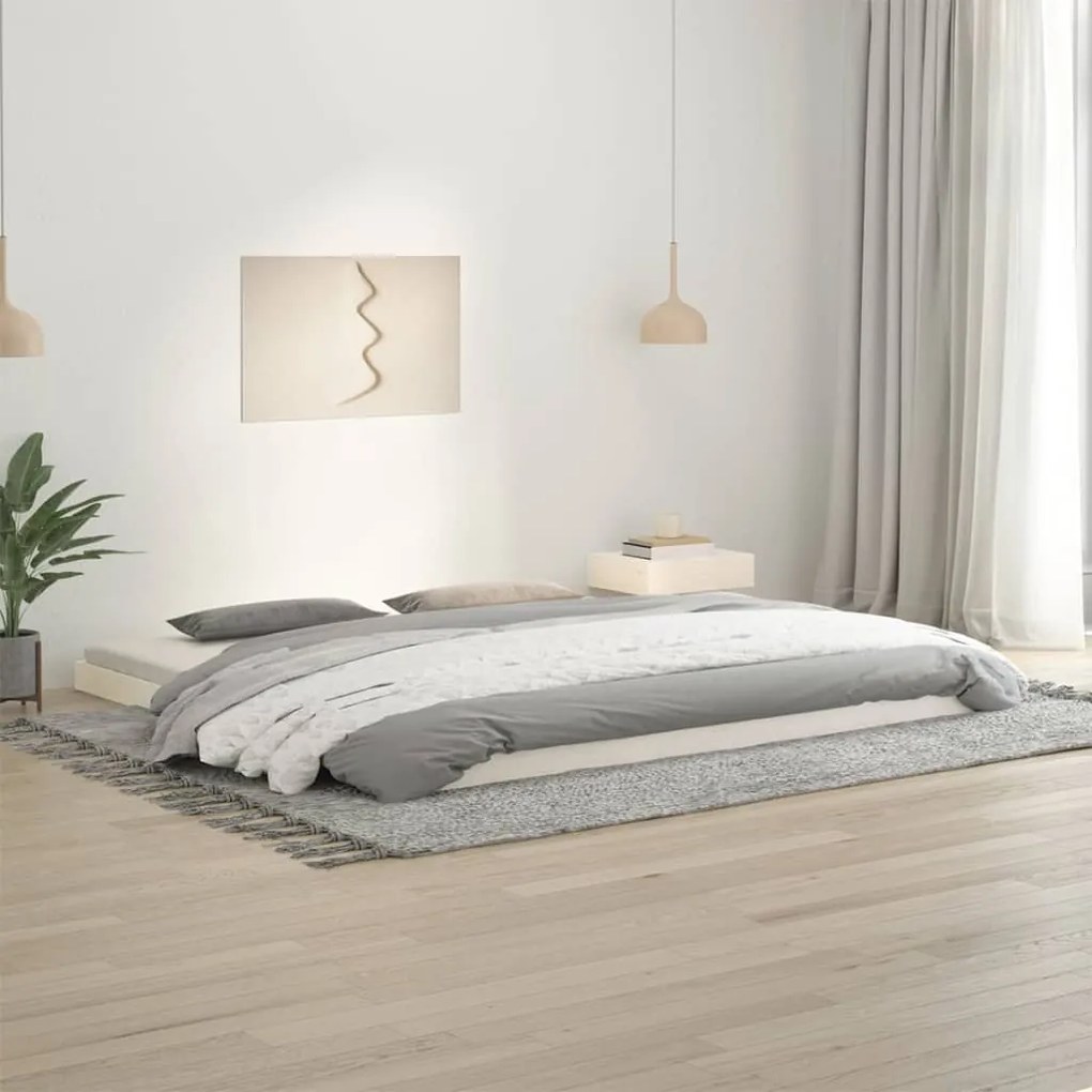Giroletto Senza Materasso Bianco 200x200 Cm Legno Massello Pino /