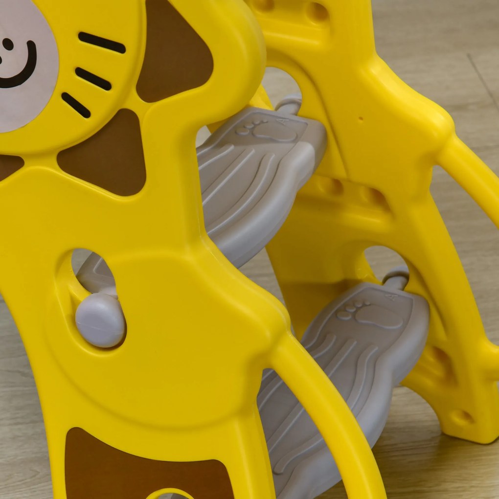 Scivolo per Bambini 131x50x74 cm con Canestro Laterale in PE Giallo e Grigio...