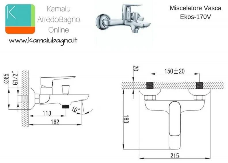 Kamalu - miscelatore per vasca bagno in ottone modello ekos-170v