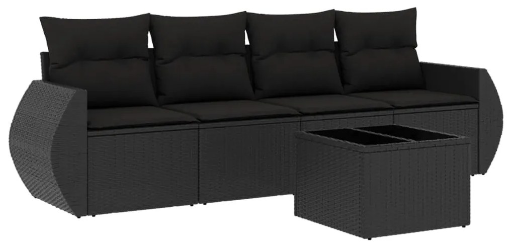 Set divani da giardino 5 pz con cuscini in polyrattan nero