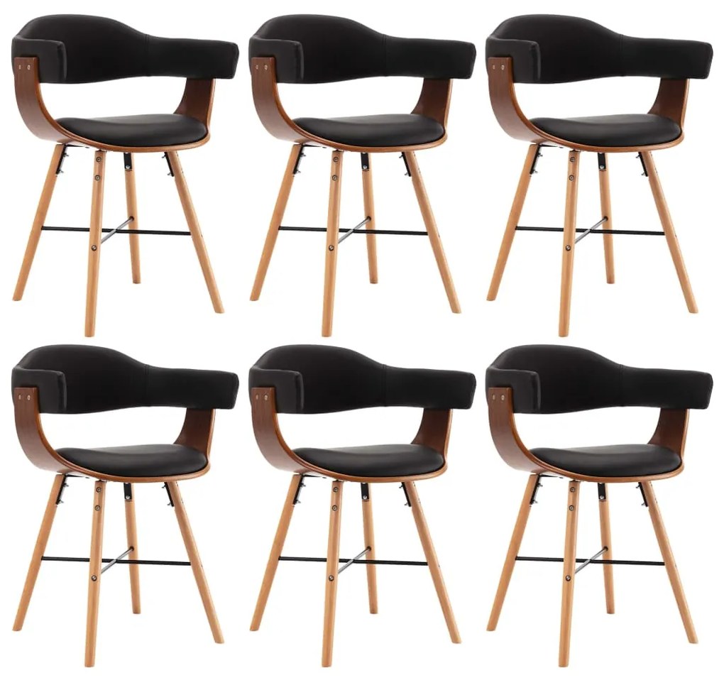 Sedie Da Pranzo 6 Pz Nere İn Similpelle E Legno Curvato /