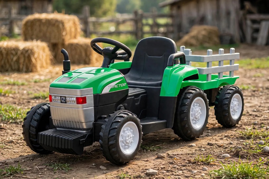 Trattore Elettrico per Bambini 12V con Rimorchio Verde...