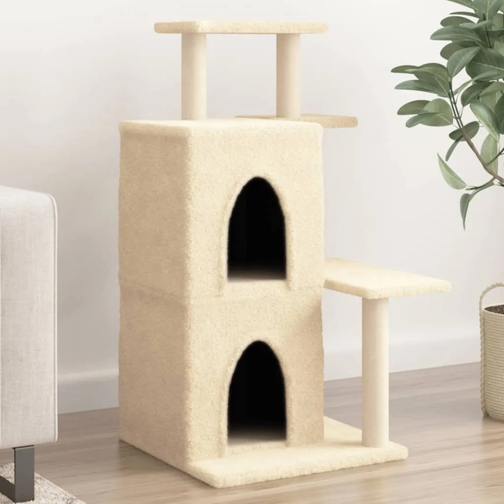 Albero per gatti con tiragraffi in sisal crema 97 cm