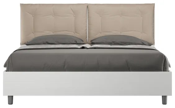 Letto matrimoniale contenitore 160x190 bianco frassino cuscini similpelle tortora Egos Annalisa