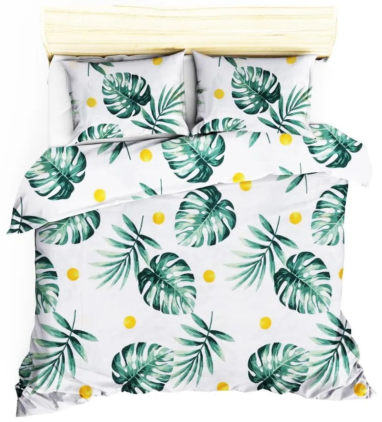 Set con copriletto e federa bianco/verde con rivestimento trapuntato 200x220 cm Kapitone Monstera – Mijolnir